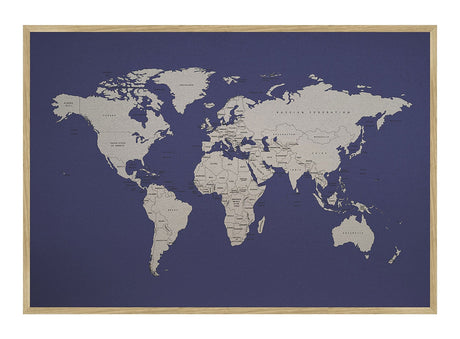 Verdenskort - Pinboard på hør - Blue Navy 80 x 116  cm Print på hør, Pin Board