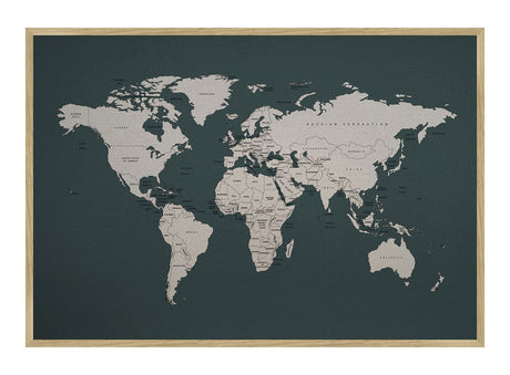 Verdenskort - Pinboard på hør - Majestic 80 x 116  cm Print på hør, Pin Board
