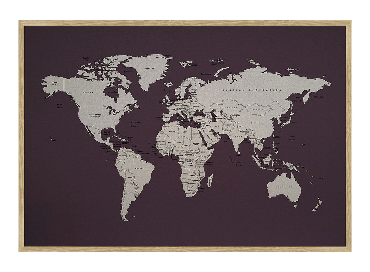 Verdenskort - Pinboard på hør - Mystique 80 x 116  cm Print på hør, Pin Board