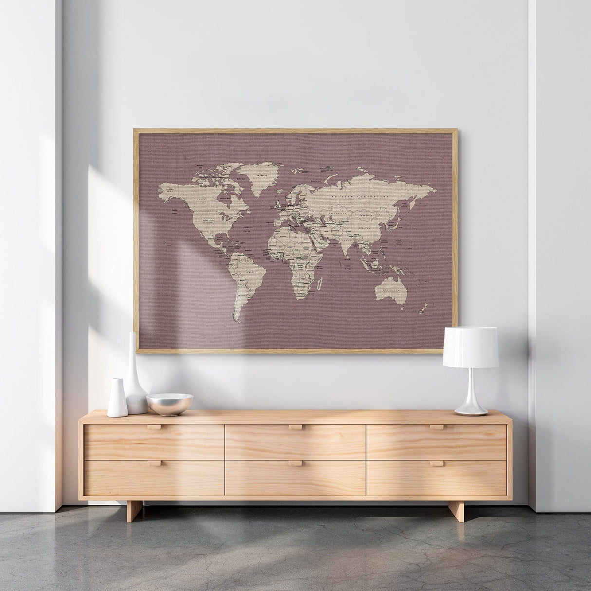 Verdenskort - Pinboard på hør - Lavender