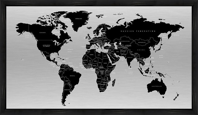 Metal verdenskort med sort ramme - Dark - Incado