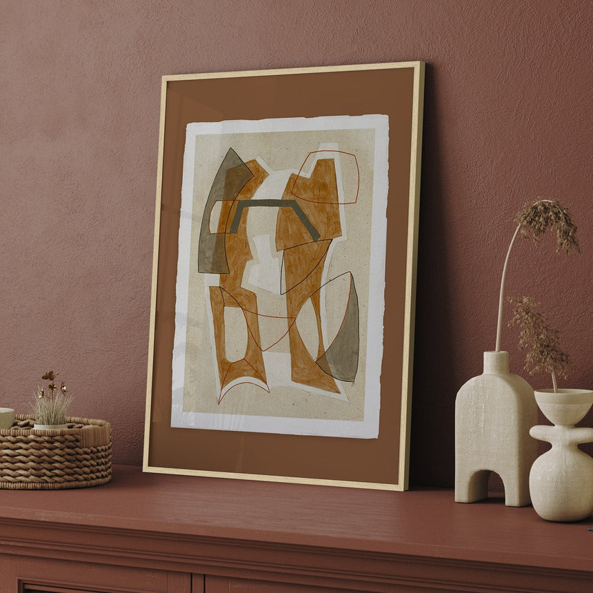 Luksus plakat med egetræsramme - Brown Abstract - Artist Paper - Incado