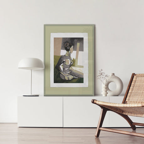 Luksus plakat med grøn ramme - Woman Sitting - Artist Paper - Incado