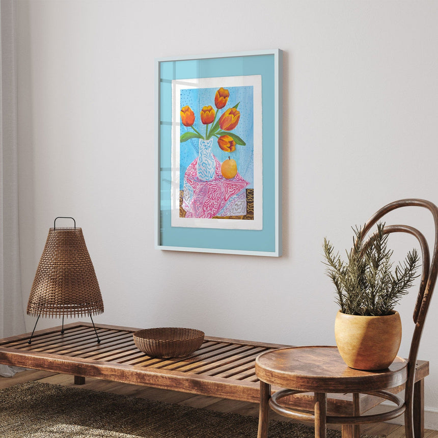 Luksus plakat med blå ramme - Flower Setup - Artist Paper - Incado