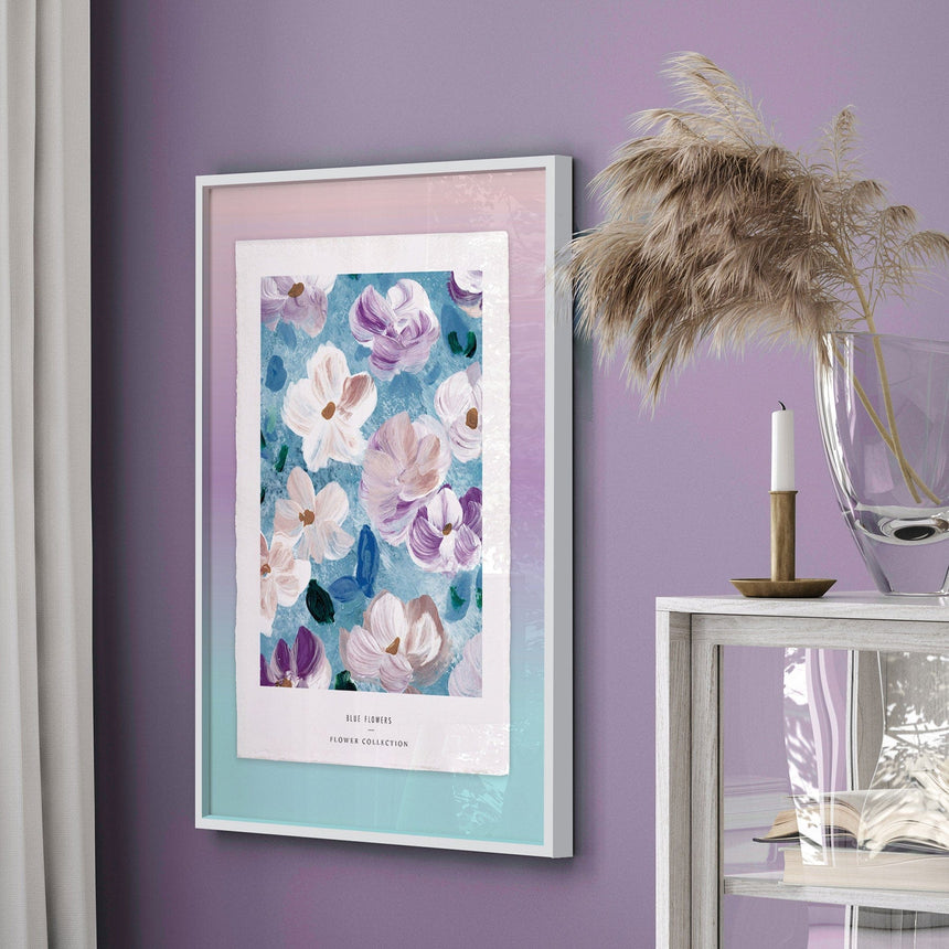 Luksus plakat med hvid ramme - Blue Flowers - Artist Paper - Incado