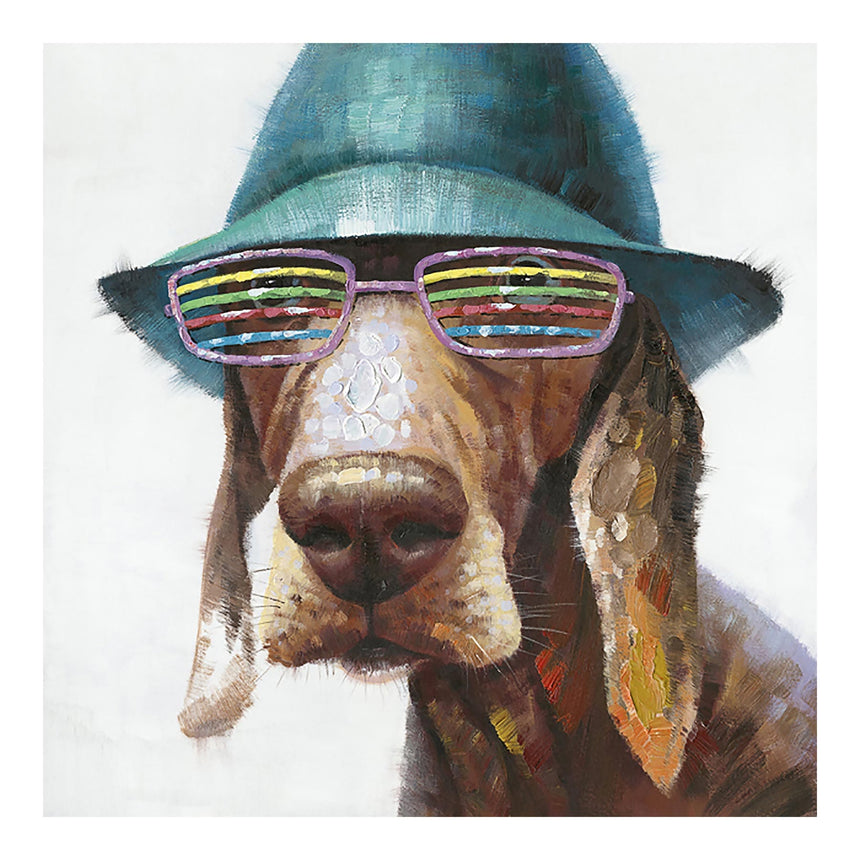 Håndlavet maleri - Dog With Hat - Mixed media - Incado