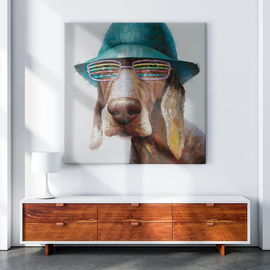 Håndlavet maleri - Dog With Hat - Mixed media - Incado