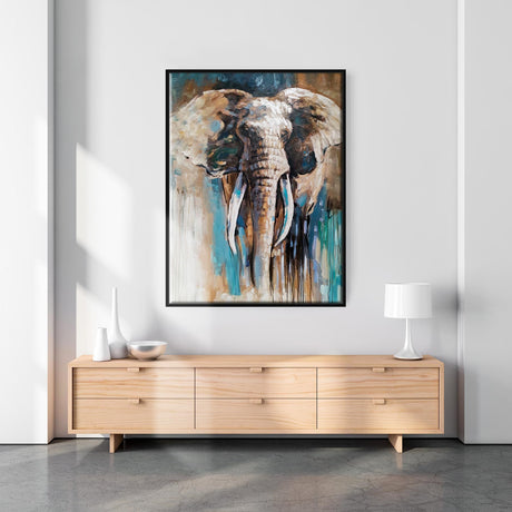 Håndlavet maleri med sort ramme - Mighty Elephant - Incado