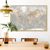 Grey verdenskort - Pinboard - Egetræsramme